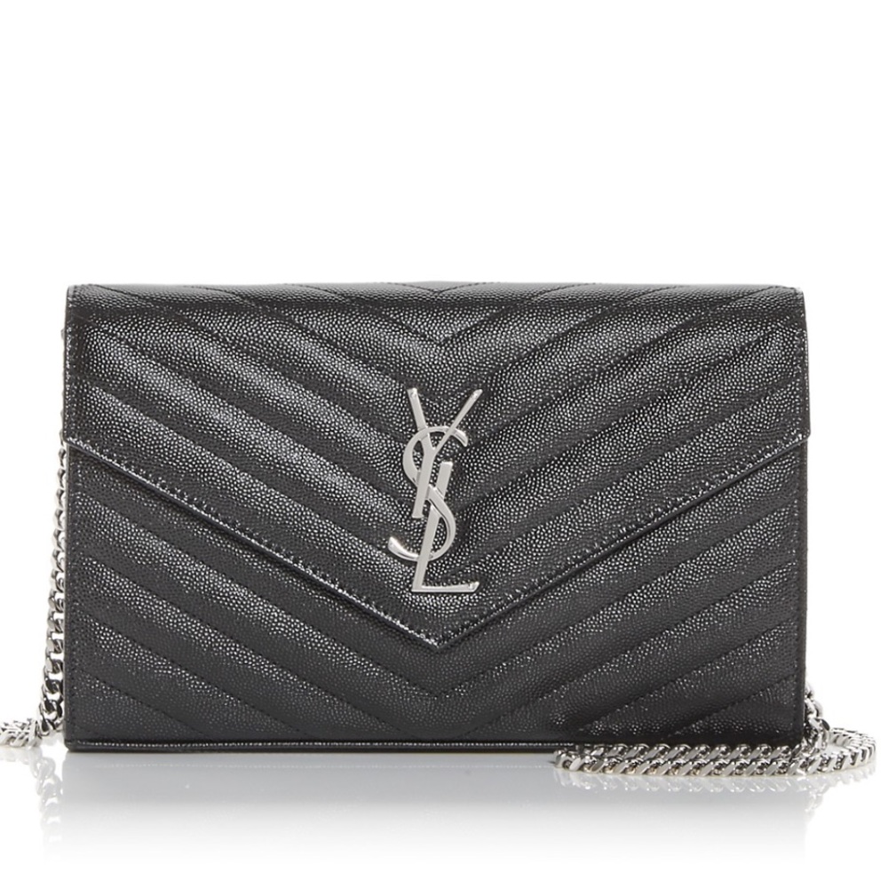 Ysl Monogram Quilted Leather Chain Wallet Black Wit… Gem